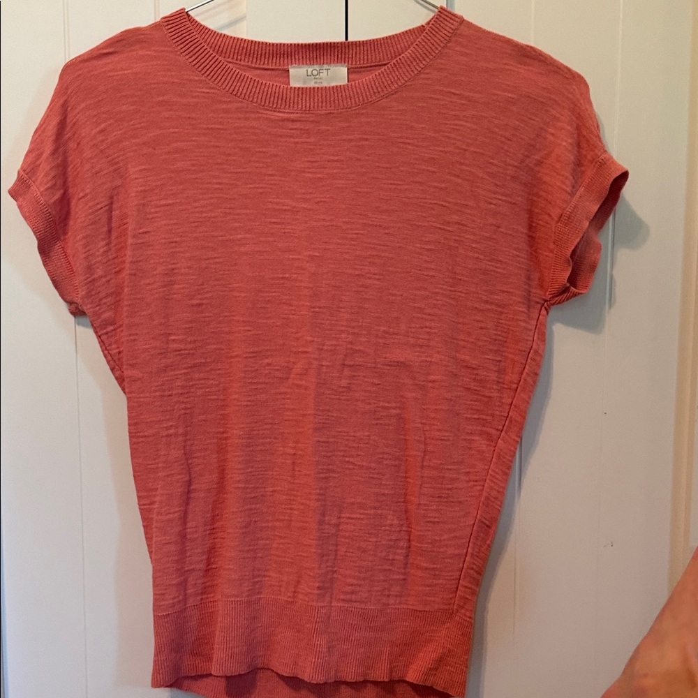 LOFT Coral Short Sleeve Slub Knit Top